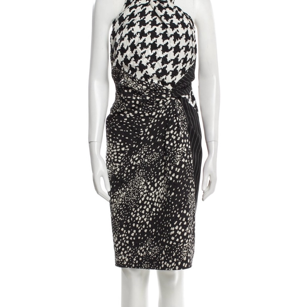 Salvatore Ferragamo Black and White Halter Sheath Midi Dress